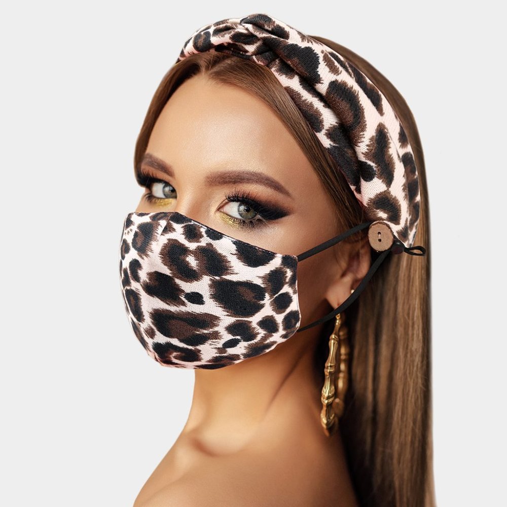 Leopard Print Cotton Fashion Mask Headband Set